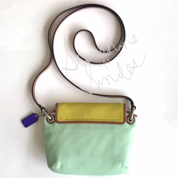 Coach POPPY Color-Block Aqua Green/Chartreuse Leather Flap Crossbody 48941
SVB4J - Picture 3 of 15